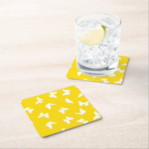 Porta-copo De Papel Quadrado Borboleta Branca Fundo Amarelo Estético