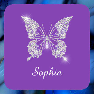 Porta-copo De Papel Quadrado Borboleta Diamante Branco, Nome da Escritura, Roxo