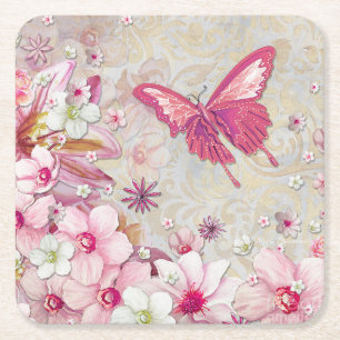 Porta-copo De Papel Quadrado Borboleta Elegante Moderna Na moda