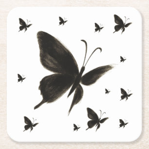 Porta-copo De Papel Quadrado Borboleta Preta – Desenho de Asa Elegante em
