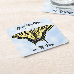 Porta-copo De Papel Quadrado Borboleta Rabo de Andorinha Amarela Personalizada 