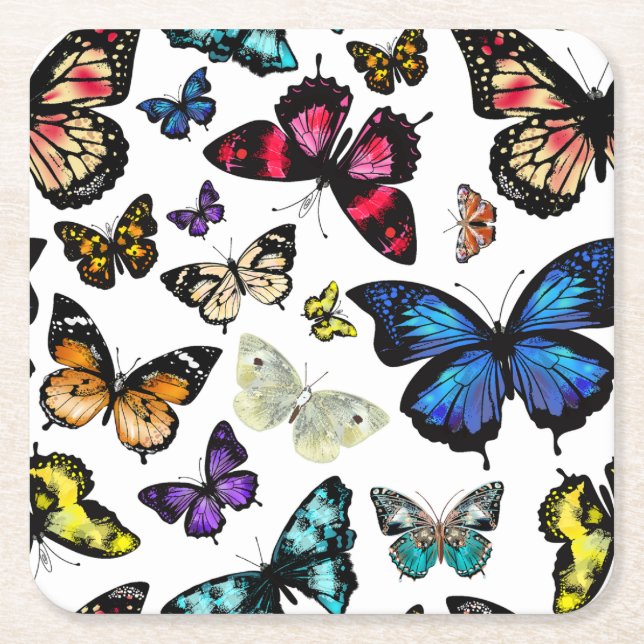 Porta-copo De Papel Quadrado Borboletas (Frente)