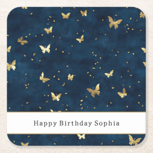 Porta-copo De Papel Quadrado Borboletas Douradas Azuis Aniversário