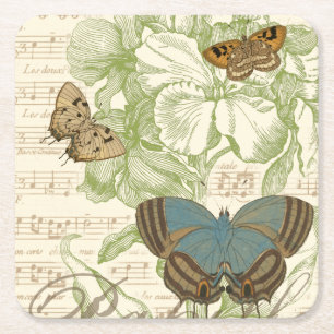 Porta-copo De Papel Quadrado Borboletas em Música Folha com Design Floral