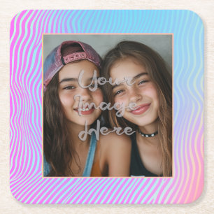 Porta-copo De Papel Quadrado Borda de Foto de Strike de Vaporwave em Pastel em