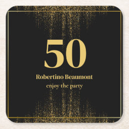 Porta-copo De Papel Quadrado Borda Dourada negra com brilho moderno 50º anivers