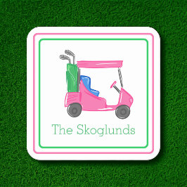 Porta-copo De Papel Quadrado Borda Personalizada do Carrinho de Golfe Rosa-Pré-