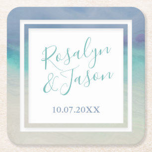 Porta-copo De Papel Quadrado Borda pintada do oceano