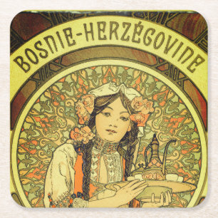 Porta-copo De Papel Quadrado Bósnia e Herzegovina por Alphonse Mucha 1900