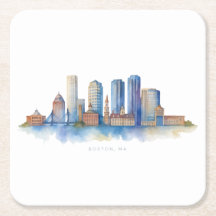 Boston City Skyline Watercolor | Mães de Boston Mo