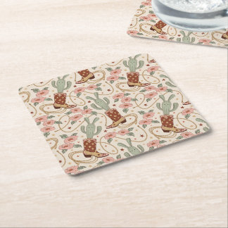 Porta-copo De Papel Quadrado Bota de Cowboy Retro Boho Ocidental Cacto & Floral