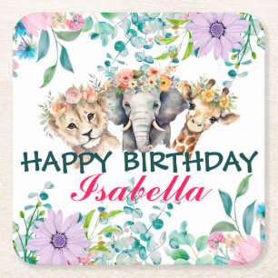 Porta-copo De Papel Quadrado Bótamo Floral Bótamo Selva Animais Aniversário Bem