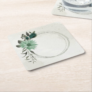 Porta-copo De Papel Quadrado botânica das flores verdes esmeraldas