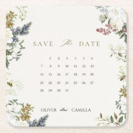 Porta-copo De Papel Quadrado Botanical Calendar Save the Date Card Template