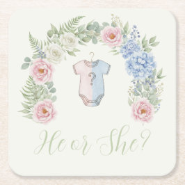 Porta-copo De Papel Quadrado Botanical Gender Reveal