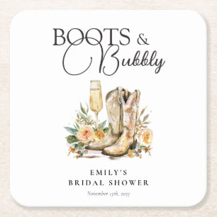 Porta-copo De Papel Quadrado Botas e Espumante Chá de Noiva Western