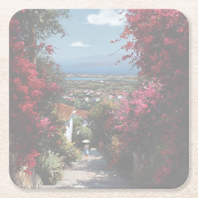 Porta-copo De Papel Quadrado Bougainvillea path | Acrylic   (Frente)