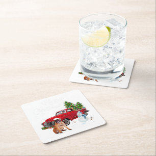 Porta-copo De Papel Quadrado Boxer Red Truck Feliz Natal Snowman Dog Lover