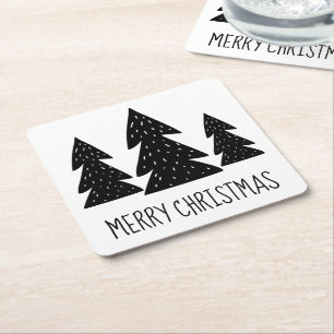 Porta-copo De Papel Quadrado Branca de Madeira Scandi Moderna, Preta e Branca