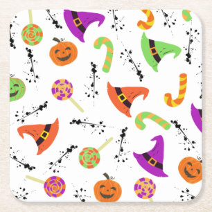 Porta-copo De Papel Quadrado Branca Padrão do Halloween