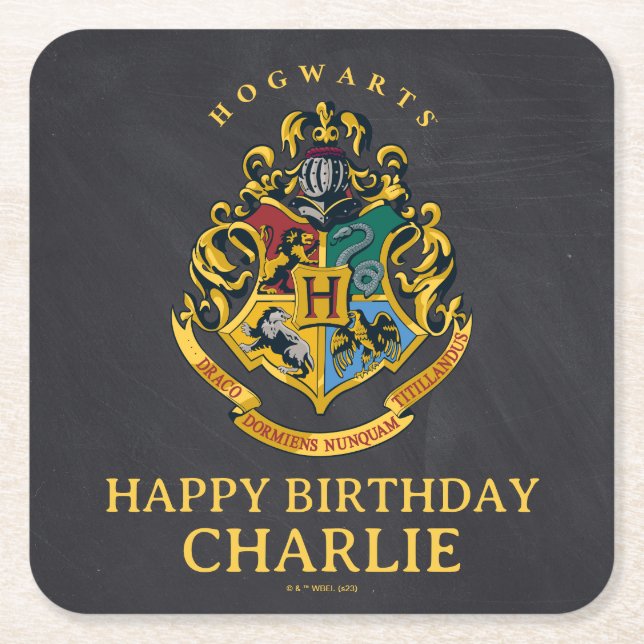 Porta-copo De Papel Quadrado Brasão de Hogwarts Harry Potter Aniversário (Frente)