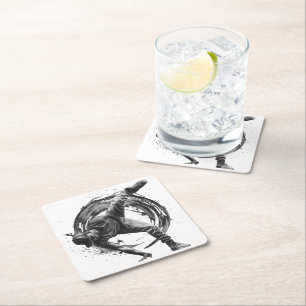Porta-copo De Papel Quadrado Breakdancer em ação, no estilo de splatter de tint
