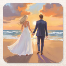 Bride & Groom Beach Wedding Watercolor