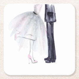 Porta-copo De Papel Quadrado Bride & Groom Dança Posa de água-coaster