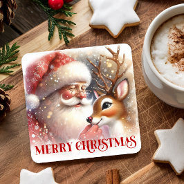Porta-copo De Papel Quadrado Bright Santa Claus Rudolph Festive Holiday Coaster