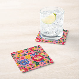 Porta-copo De Papel Quadrado Brilho Rosa Chinoiserie Floral