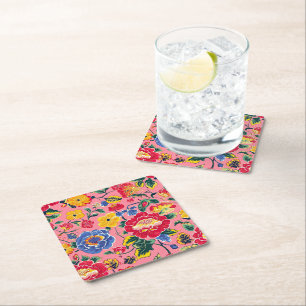 Porta-copo De Papel Quadrado Brilho Rosa Chinoiserie Floral