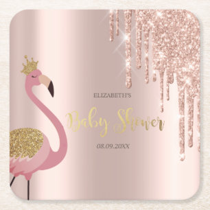 Porta-copo De Papel Quadrado Brilho Rosa Dourado Gotejante Chuveiro de Bebê Fla