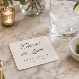 Porta-copo De Papel Quadrado Brinde ao Amor Simples Elegante Casamento Marfim