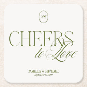 Porta-copo De Papel Quadrado Brinde ao Amor Verde Oliva Casamento 