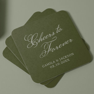 Porta-copo De Papel Quadrado Brindemos ao Casamento Verde para Sempre