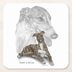 Porta-copo De Papel Quadrado Brindle Greyhound Dog Art