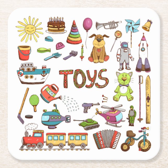 Porta-copo De Papel Quadrado Brinquedos de desenho de crianças bonitos (Frente)