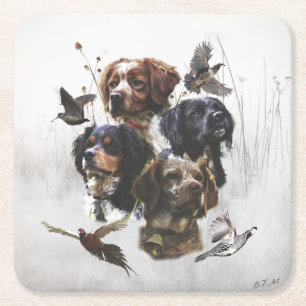 Porta-copo De Papel Quadrado Brittany Spaniels , Estação de Caça de Pássaros
