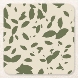 Porta-copo De Papel Quadrado Brunch de Outono | Folhas Caindo Verde Oliva
