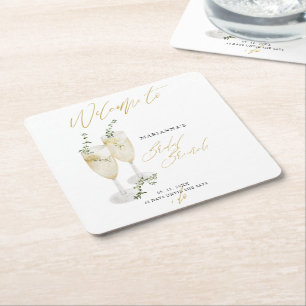 Porta-copo De Papel Quadrado Brunch Nupcial com Champanhe Boas-vindas Caligrafi