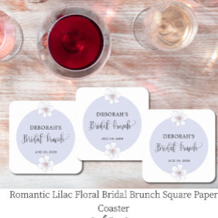 Porta-copo De Papel Quadrado Brunch Romântico de Noiva com Flor de Lilás