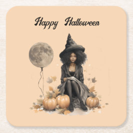 Porta-copo De Papel Quadrado Bruxa bonito do Halloween e Balão de Lua Cheia