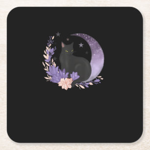 Porta-copo De Papel Quadrado Bruxa de Gato Flores da Lua Pastel Goth Goblincore