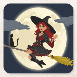 PORTA-COPO DE PAPEL QUADRADO BRUXA DE HALLOWEEN RUIVA
