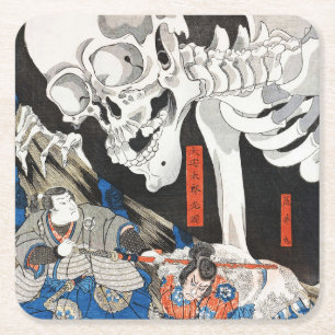 Porta-copo De Papel Quadrado Bruxa e Espectro Esqueleto, Utagawa Kuniyoshi