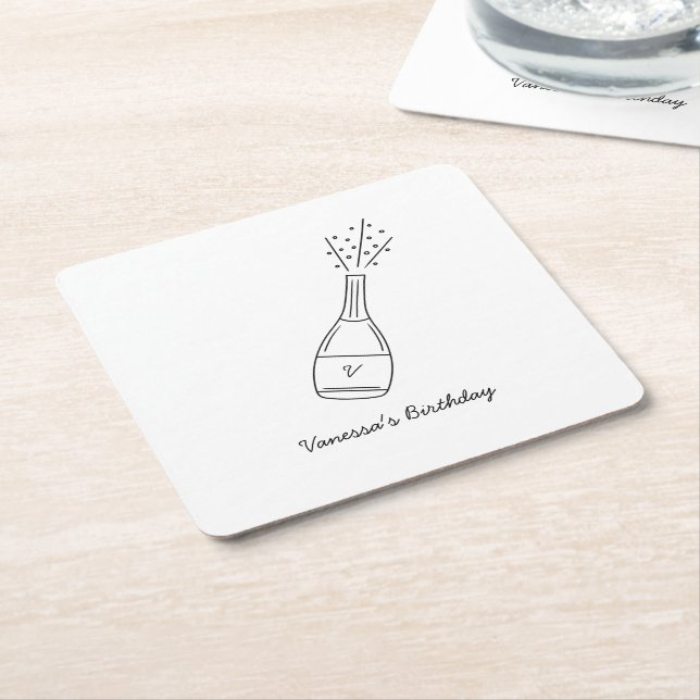 Porta-copo De Papel Quadrado Bubble Birthday quer frasco de champanhe (Inclinado)