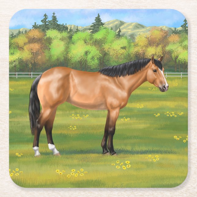 Porta-copo De Papel Quadrado Buckskin Dun Quarter Horse (Frente)