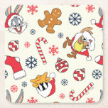 Porta-copo De Papel Quadrado BUGS BUNNY™, DAFFY DUCK™ & Lola Christmas Pattern<br><div class="desc">Celebrate the season with a little Looney Tunes mischief! This festive all-over print features beloved characters like Bugs Bunny, Daffy Duck, and Lola dressed in cheerful Santa hats and surrounded by classic holiday icons including candy canes, gingerbread cookies, ornaments, and snowflakes. The playful tossed pattern pops against a light background,...</div>
