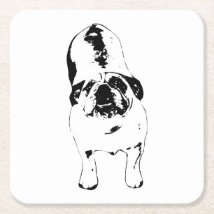 Porta-copo De Papel Quadrado Buldogue—Pesquisar, Negrito B&W