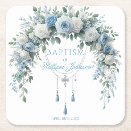 Porta-copo De Papel Quadrado Bule Rose & Cruz Prateada Suporte para Batismo